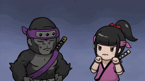 a cartoon of a gorilla and a ninja girl