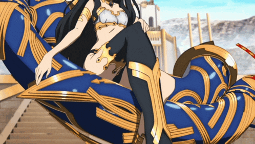 a cartoon character is sitting on a blue chair