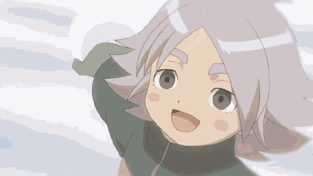 a cartoon character with white hair and brown eyes