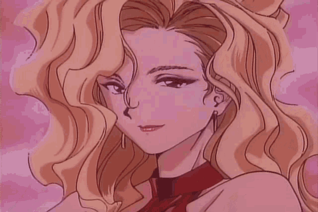 a cartoon drawing of a woman in a red dress with blonde hair