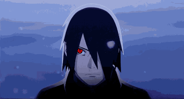 a drawing of a person with red eyes