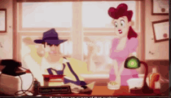 a cartoon of a man and a woman talking