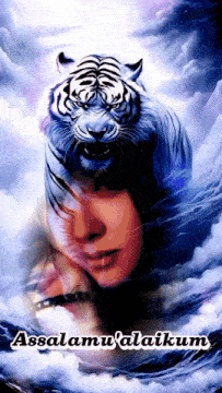 a picture of a woman with a tiger on her head and the words assalamu alaikum