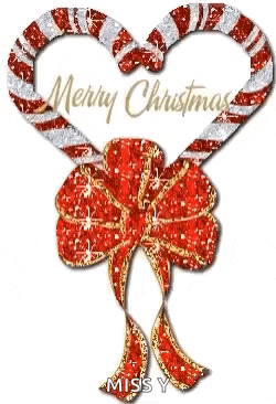 a candy cane in the shape of a heart with a bow and the words merry christmas .
