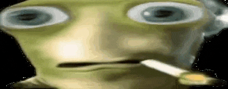 a cartoon character is smoking a cigarette and making a face .
