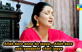 a woman in a red dress is crying with the words allah kare anna ho jaaye