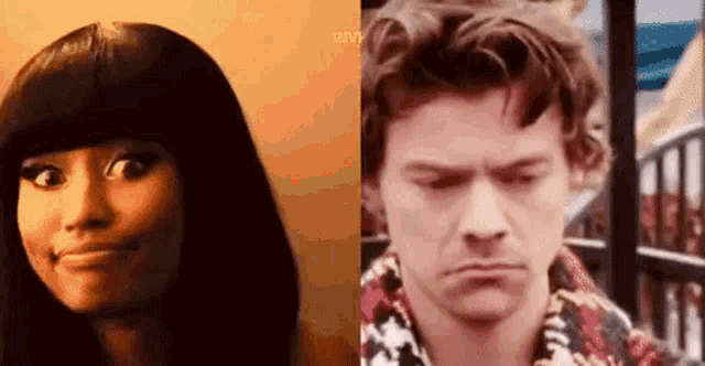 a woman and a man are making faces next to each other .