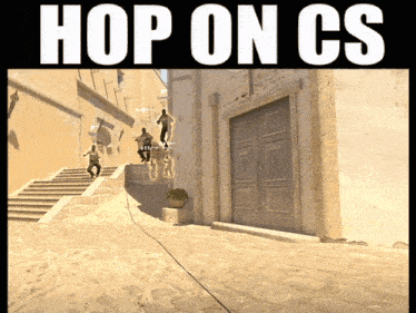 a poster that says hop on cs with a picture of people