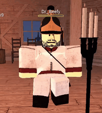 a cartoon character with the name dr. beefy on the top