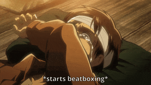 a person with a bandage on their head is laying on the ground with the words * starts beatboxing * below them