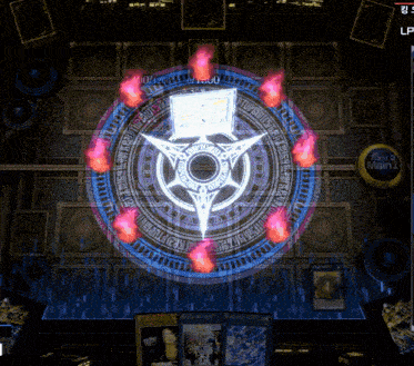 a video game screen shows a circle of fire and a button that says " turn 2 main 1 "