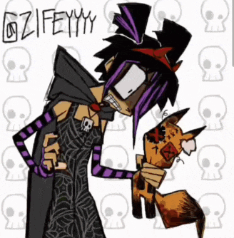 a drawing of a girl with purple hair holding a fox with the name ozifeyyy written on the bottom