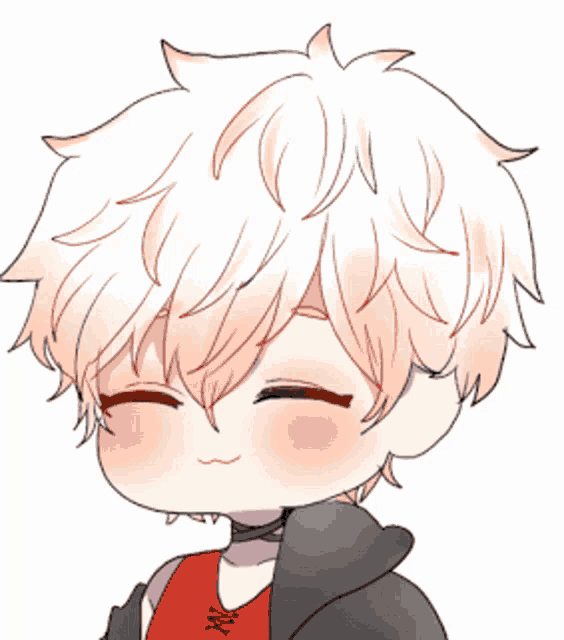 a chibi drawing of a boy with white hair and a red shirt