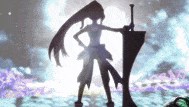 a silhouette of a girl holding a sword