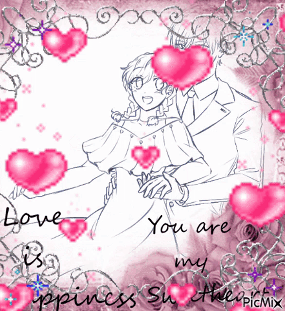 a drawing of a man holding a woman with the words love you are my happiness on the bottom