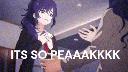 a purple haired anime girl is standing next to a man and a woman .