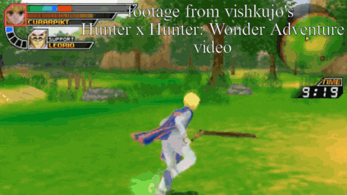 footage from vishkujo 's hunter x hunter wonder adventure video is shown