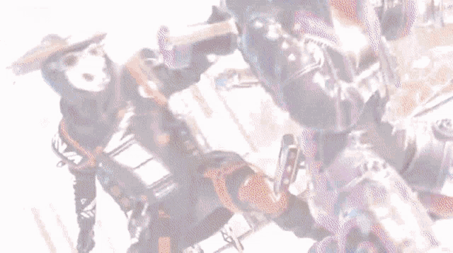 a couple of soldiers are standing next to each other with one of them wearing a helmet with the word ninja on it