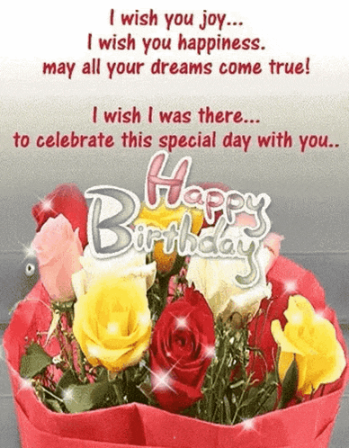 a birthday card with a bouquet of flowers and the words " i wish you joy "