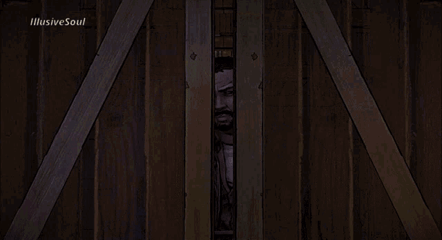 a man with a beard is standing in front of a sign that says illusive soul