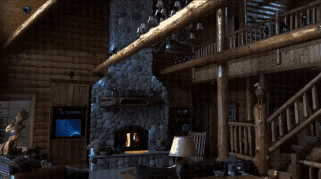Log Cabin Fireplace GIF