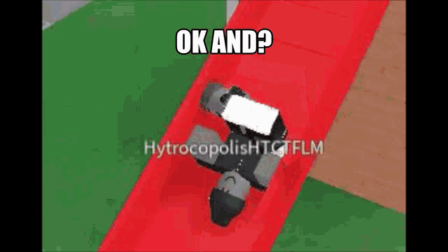 a red car in a video game with the words ok and hydrocopolish htctflm on the bottom