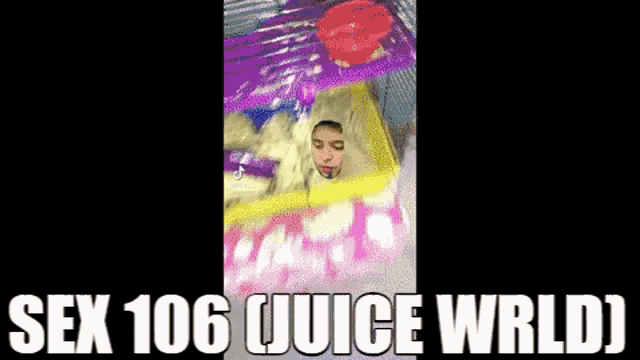 a man in a popcorn costume with the words sex 106 juice wrld written on it .