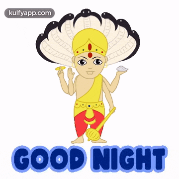 a cartoon of a man with many arms and the words " good night " below him