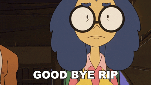 a cartoon character says good bye rip in white