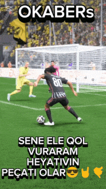 a soccer player with the number 80 on his jersey kicking the ball