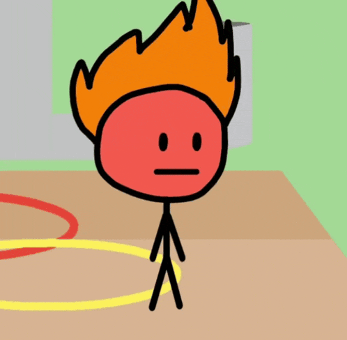 a cartoon character with a red head and orange hair is playing with a yellow hula hoop