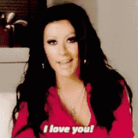 a woman says i love you in a red shirt