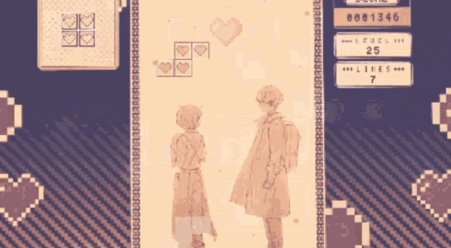 a screenshot of a video game with a girl and a boy standing next to each other