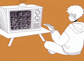 a black and white drawing of a person playing a video game