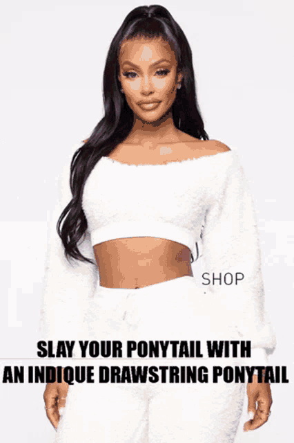 a woman wearing a white off the shoulder crop top