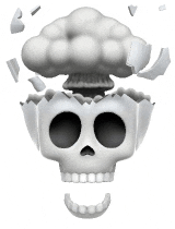 a cartoon skull with a nuclear explosion coming out of it .