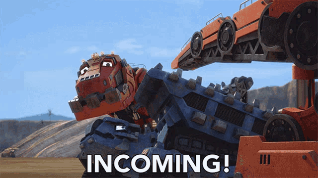 a picture of a robot with the words incoming above it