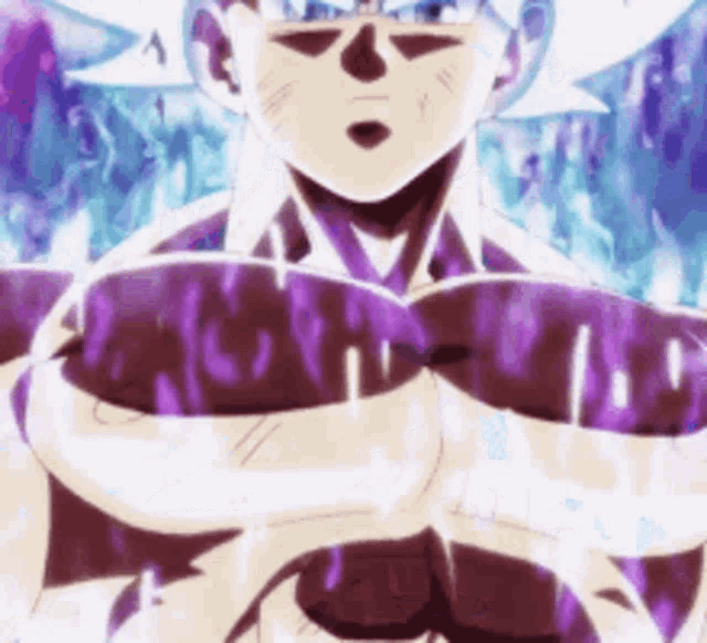 a close up of a person 's chest in a purple and white cartoon .