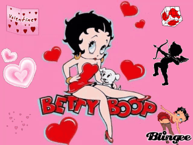 betty boop is surrounded by hearts and cupids