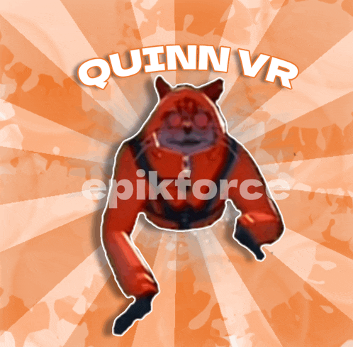 a poster for quinn vr shows a red monster on an orange background