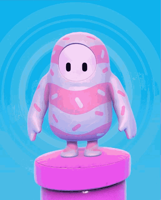 a cartoon character with pink and white stripes and sprinkles