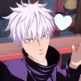 a cartoon character with white hair and blue eyes is holding a white heart in his hand .