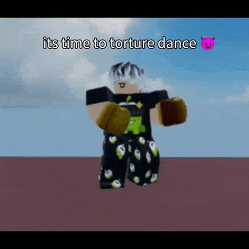 a cartoon character is dancing with the words " it 's time to torture dance " above him