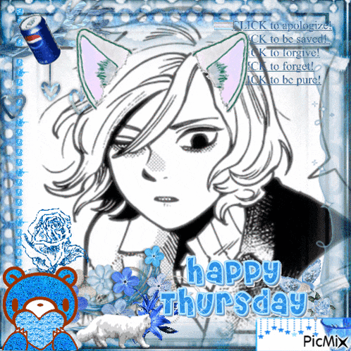 a picture of a girl with cat ears and the words " happy thursday "