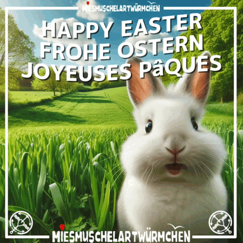 a picture of a rabbit with the words happy easter written above it