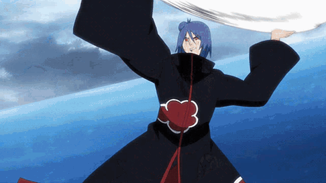 a cartoon character with purple hair and a red heart on his chest