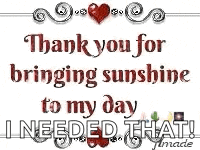 a picture of a thank you for bringing sunshine to my day i needed that .