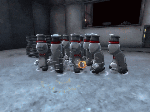 a group of cartoon characters are standing next to each other and one of them has the number 3 on his head