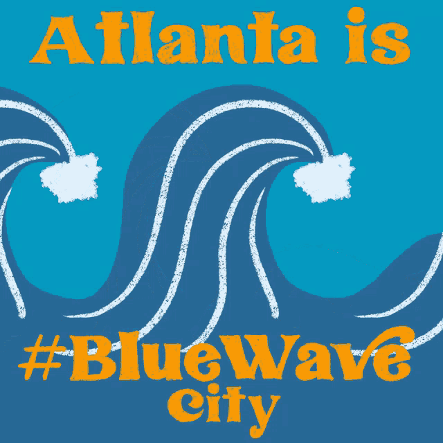 a blue and orange poster that says atlanta is bluewave city