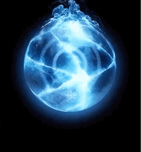 a blue sphere with a light coming out of it on a dark background